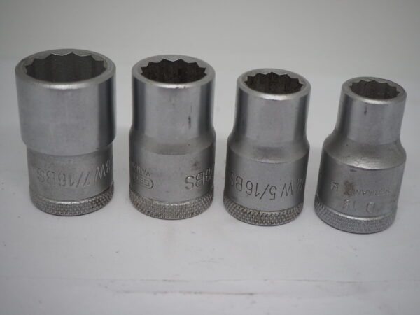 Set van 4 Gedore 1/2 doppen van 1/4 BSF / BSW tot en met 7/16 BSF / BSW.
